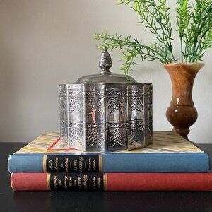 Vintage Godinger Silver Plated Red Velvet Lined Jewelry Trinket Box 1991